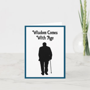 Old Elderly Man Walking Black Silhouette Drawing  Card