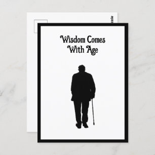 Old Elderly Man Walking Black Silhouette Drawing Postcard