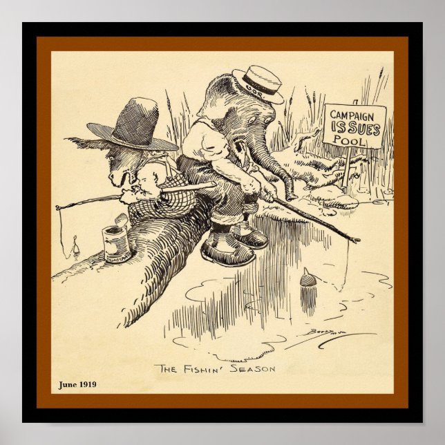 Old Election Elephant & Donkey Vote Fishing (copy) Poster (Front)