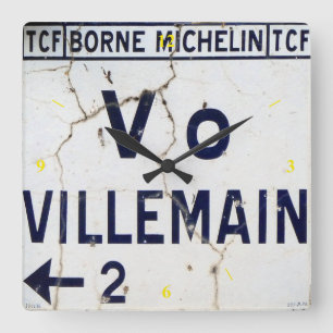 Old Enamel French Road Sign. Square Wall Clock