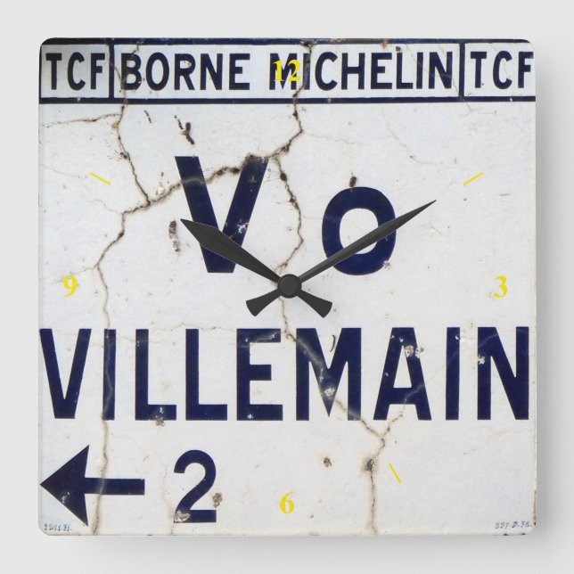 Old Enamel French Road Sign. Square Wall Clock (Front)