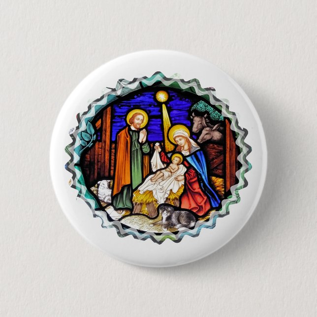 OLD ENGLAND NATIVITY WINDOW 6 CM ROUND BADGE (Front)