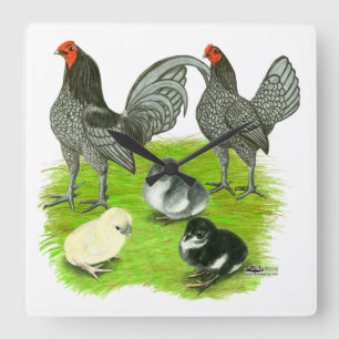 Old English Blue Game Family Square Wall Clock