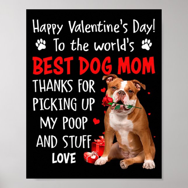 Old English Bulldog Dog Mom Valentines Day Fu  Poster (Front)