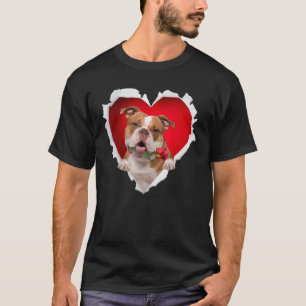 Old English Bulldog Dog Rose Heart Valentines Day  T-Shirt
