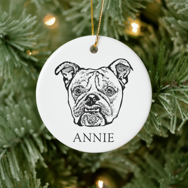Old English Bulldog Hand Drawing Personalised Ceramic Ornament (Tree)