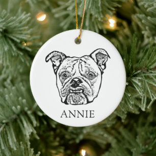 Old English Bulldog Hand Drawing Personalized Ceramic Ornament
