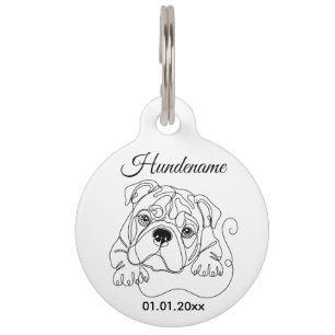 Old English Bulldog Line Art Personalized Tag