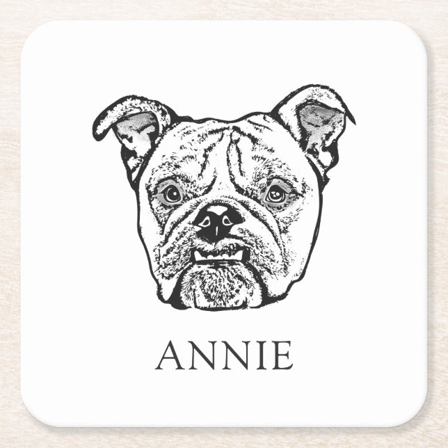 Old English Bulldog Personalised Square Paper Coaster (Front)