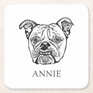 Old English Bulldog Personalized Square Paper Coaster