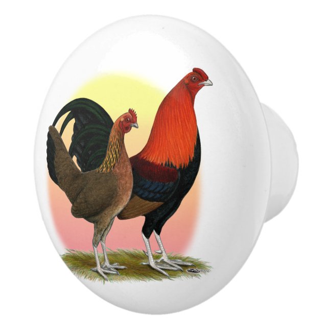 Old English Game Bantam:  BB Red Ceramic Knob (Right)