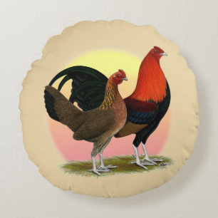 Old English Game Bantam: BB Red Round Cushion