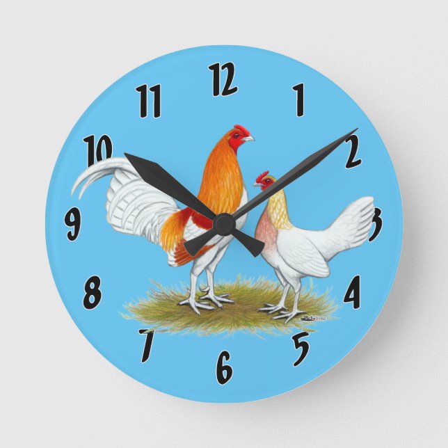 Old English Game Bantam:  Red Pyle Round Clock (Front)