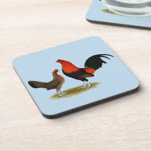 Old English Game Bantams: BB Red Pair Coaster