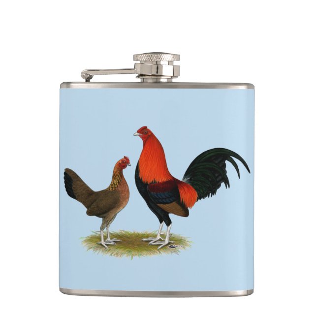 Old English Game Bantams:  BB Red Pair Hip Flask (Front)