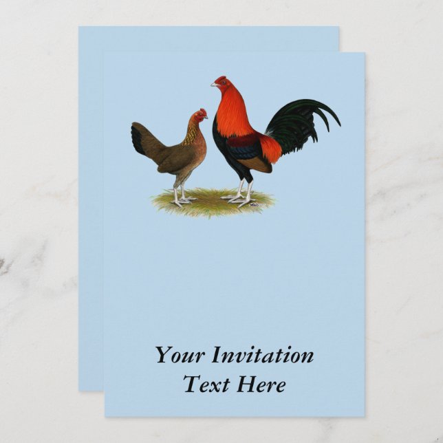 Old English Game Bantams:  BB Red Pair Invitation (Front/Back)