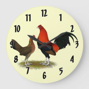 Old English Game Bantams:  BB Red Pair Large Clock