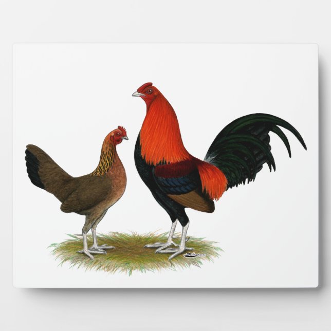 Old English Game Bantams:  BB Red Pair Plaque (Front)