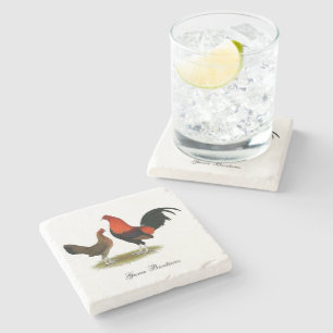 Old English Game Bantams: BB Red Pair Stone Coaster