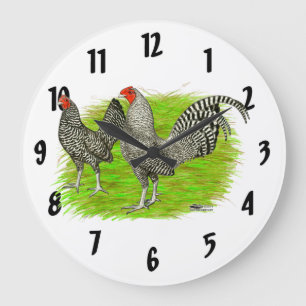 Old English Game Barred Chickens Large Clock