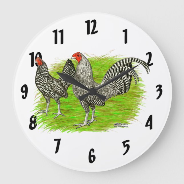 Old English Game Barred Chickens Large Clock (Front)