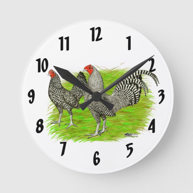 Old English Game Barred Chickens Round Clock (Front)