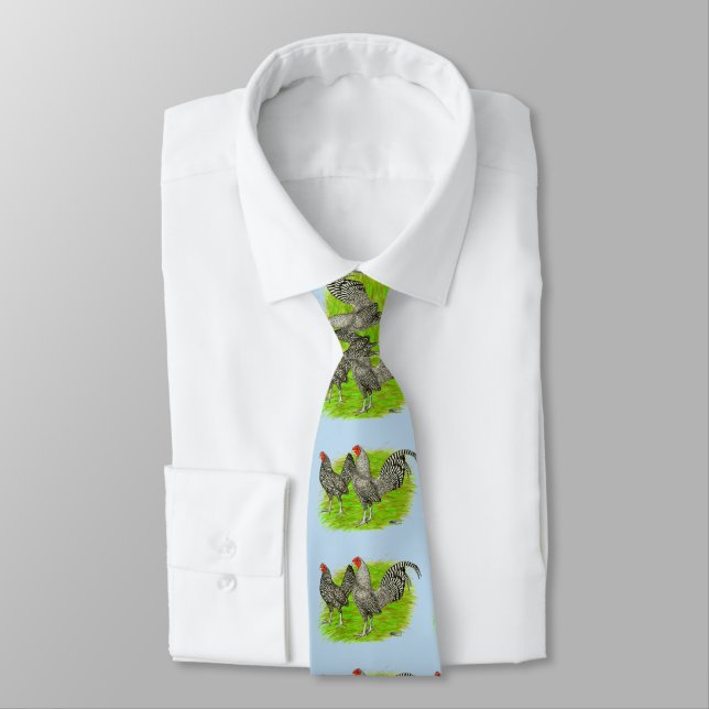 Old English Game Barred Chickens Tie (Tied)