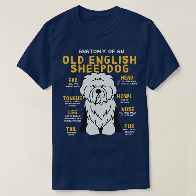 Old English Sheepdog Anatomy Funny Dog Mum Dad  T-Shirt (Design Front)