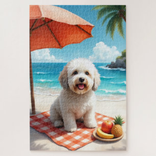 Old English Sheepdog Beach Relax Scene Jigsaw Puzzle