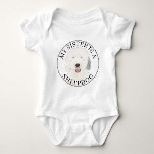 Old English Sheepdog Big Sister Baby Bodysuit
