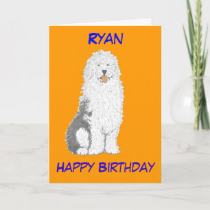 Old English Sheepdog Birthday Cards, change name Card