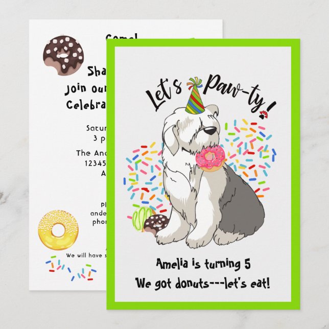 Old English Sheepdog Birthday Party Invitation (Front/Back)