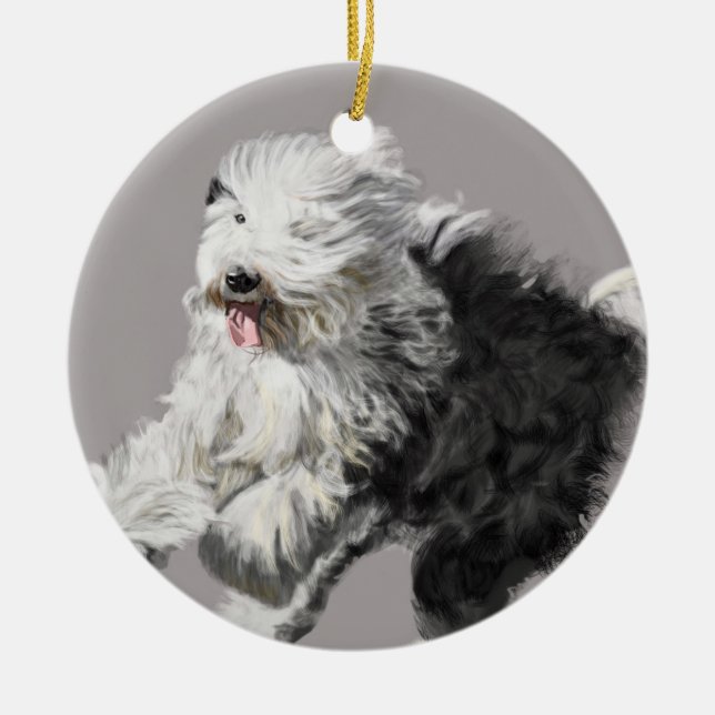 Old English Sheepdog Ceramic Ornament (Front)