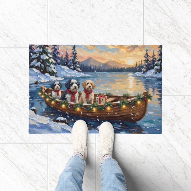 Old English Sheepdog Christmas Boat Holiday Doormat (Indoor)