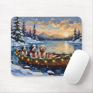 Old English Sheepdog Christmas Boat Holiday Mouse Pad