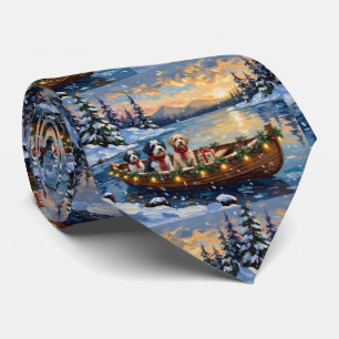 Old English Sheepdog Christmas Boat Holiday Tie