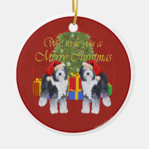 Old English Sheepdog Christmas Ceramic Ornament
