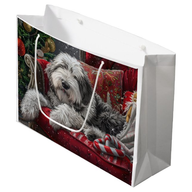 Old English Sheepdog Christmas Festive Large Gift Bag (Front Angled)