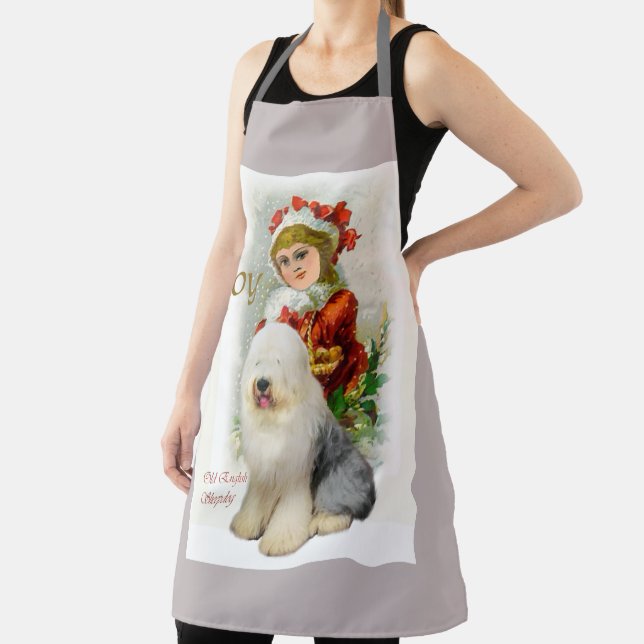 Old English Sheepdog Christmas Gifts Apron (Insitu)