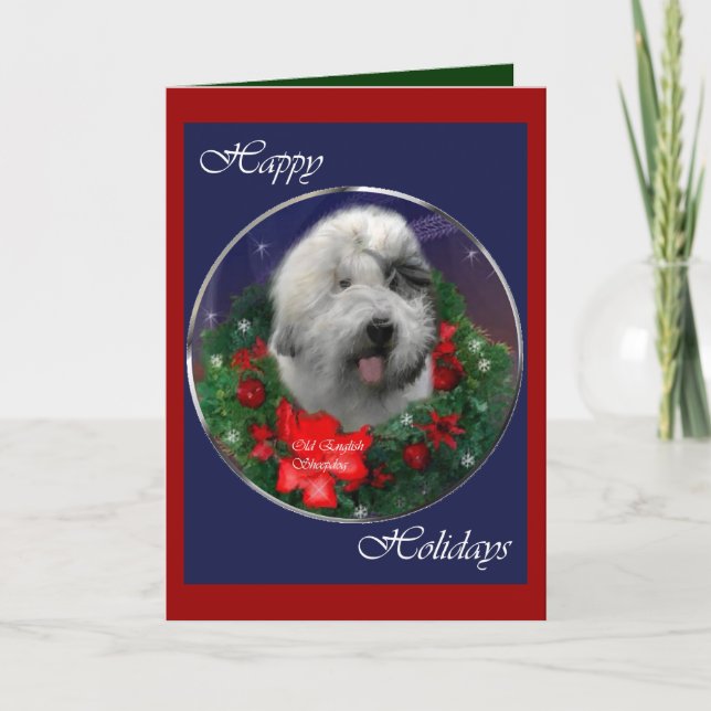 Old English Sheepdog Christmas Gifts Holiday Card (Front)