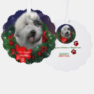 Old English Sheepdog Christmas Gifts Tree Decoration Card