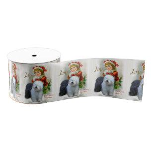 Old English Sheepdog Christmas Grosgrain Ribbon