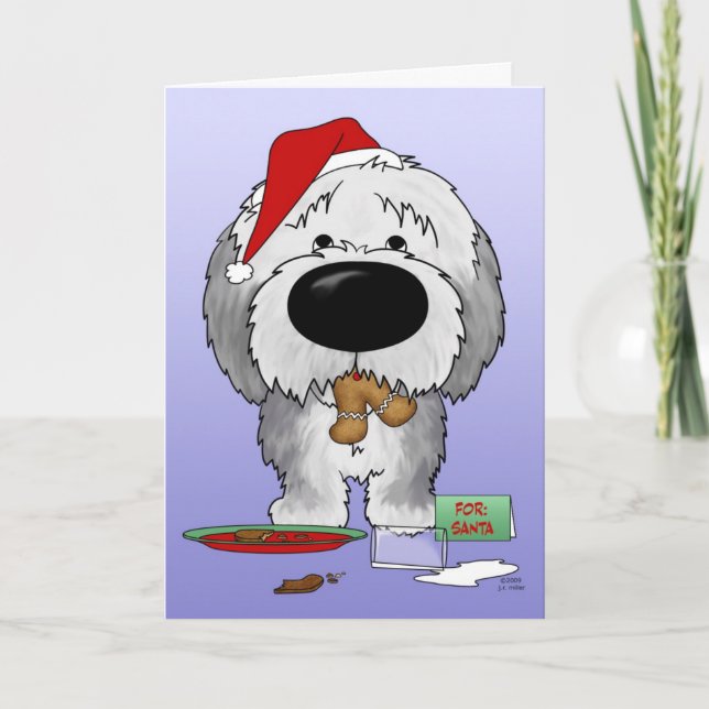 Old English Sheepdog Christmas Holiday Card (Front)