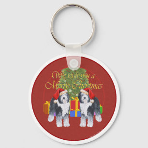 Old English Sheepdog Christmas Key Ring