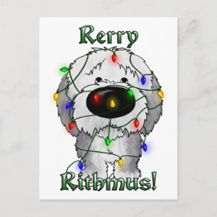 Old English Sheepdog - Christmas Lights Holiday Postcard