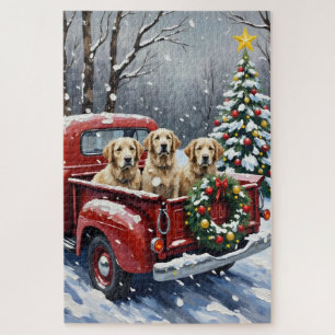 Old English Sheepdog Christmas Red Truck Holiday Jigsaw Puzzle