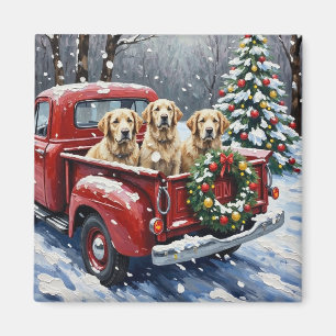 Old English Sheepdog Christmas Red Truck Holiday Magnet