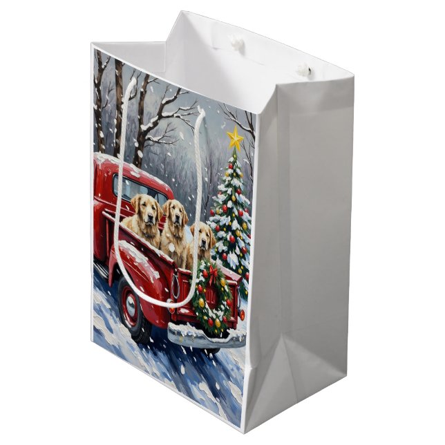 Old English Sheepdog Christmas Red Truck Holiday Medium Gift Bag (Front Angled)