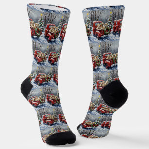 Old English Sheepdog Christmas Red Truck Holiday Socks