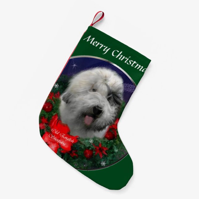 Old English Sheepdog Christmas Small Christmas Stocking (Front (Hanging))